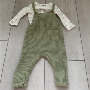 Cozy Olive Knit Kids Overall Set